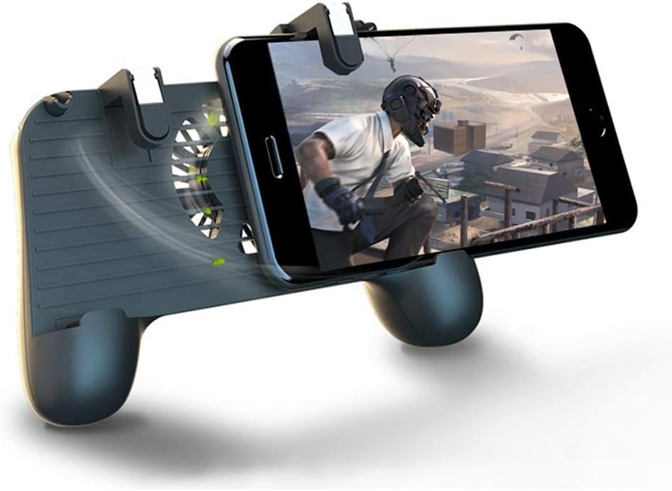 PUBG Mobile Game Controller Gamepad for iPhone iOS 6, 6 Plus, 6S, SE, 7, 7 Plus, 8, 8 Plus, iPhone X, and Android Phones with Mobile Claw Triggers, Power Bank, and Built-in Cooling Fan