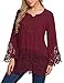 SoTeer V Neck Lace Crochet Top Bell Sleeve Blouse Tops Lace Loose Peplum Blouse,Red XXL