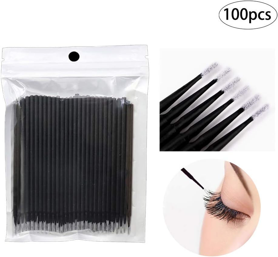 Xiton 100PCS/SET Disposable Microbrush Applicators Eyelashes Extensions Brush Individual Eyelash Removing Swab Mascara Applicator Makeup Beauty Tools 1.2mm(Black)