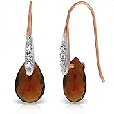 Galaxy Gold GG 14K Solid Gold Fish Hook Earrings with Diamonds and Dangling Briolette Garnets