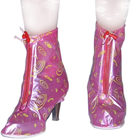 HHLJ Women’s 1Pair High Heels anti-skid Rain Shoe Covers Zippered PVC Waterproof Women Girls Shoes Cover (L(10.6In), Pink)