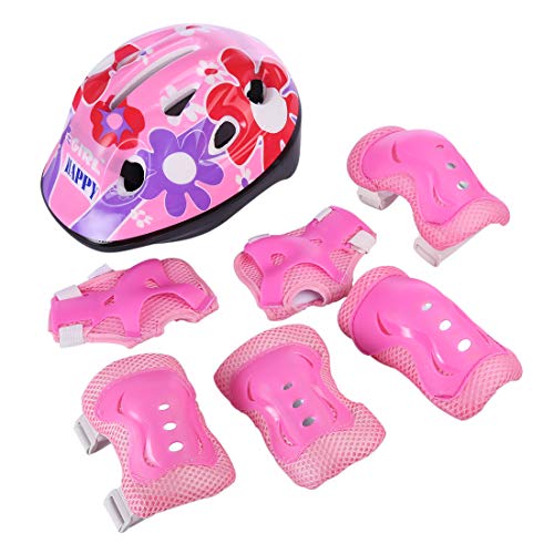 RuiyiF 7PCS Kids Protective Gear Set for Skateboarding Biking Skating, Adjustable Helmet Elbow Wrist and Knee Pads for Kids 5-13