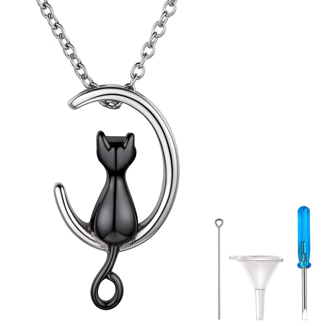 Richsteel Cremation Necklace For Men Memorial Ashes Keepsake Urn Black Cat Necklaces Womens Jewellery