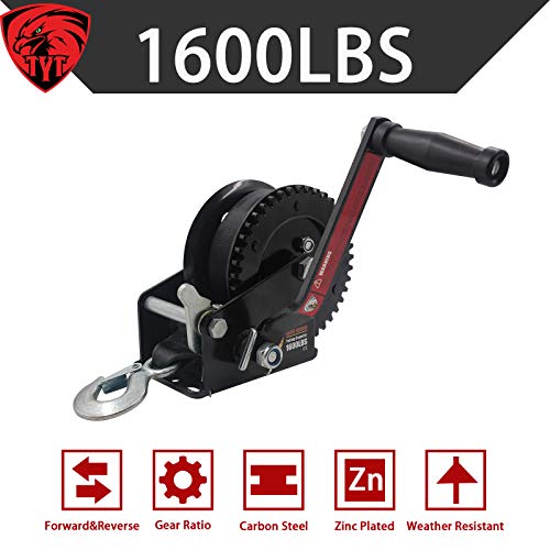 TYT 1600lb Boat Trailer Winch, New Portable Hand Winch with 8M (26 ft) Strap and Strong Hook, Heavy Steel Structure Gear Towing Winch Manual Gear Winch for ATV SUV UTV Winch(All Black) - Image 8