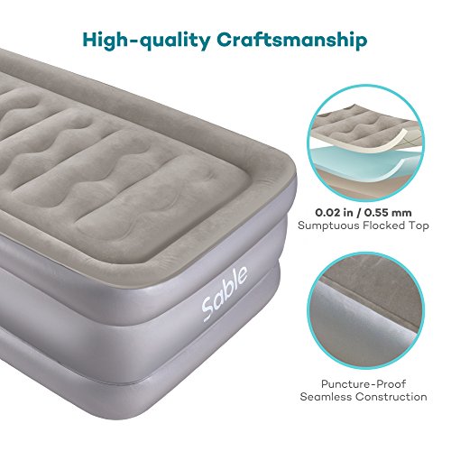 Air Mattress with Built-in Electric Pump, Sable Twin size Inflatable Airbed for Camping, Travelling, Overnight Guests, Height 20 Inches