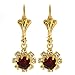3/4 Inch Red Round Cubic Zirconia CZ Flower Gold Plated Brass Women's Earrings