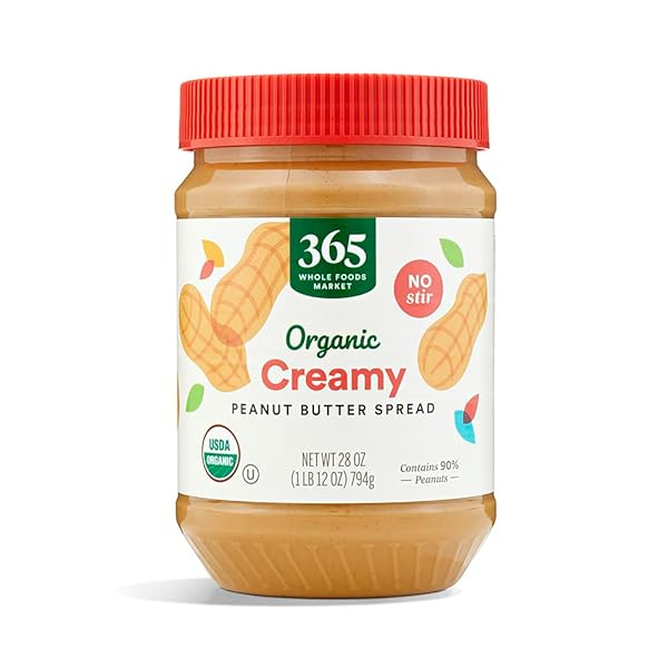 365 BY WHOLE FOODS MARKET, ORGANIC CREAMY PEANUT BUTTER, 28 OUNCE