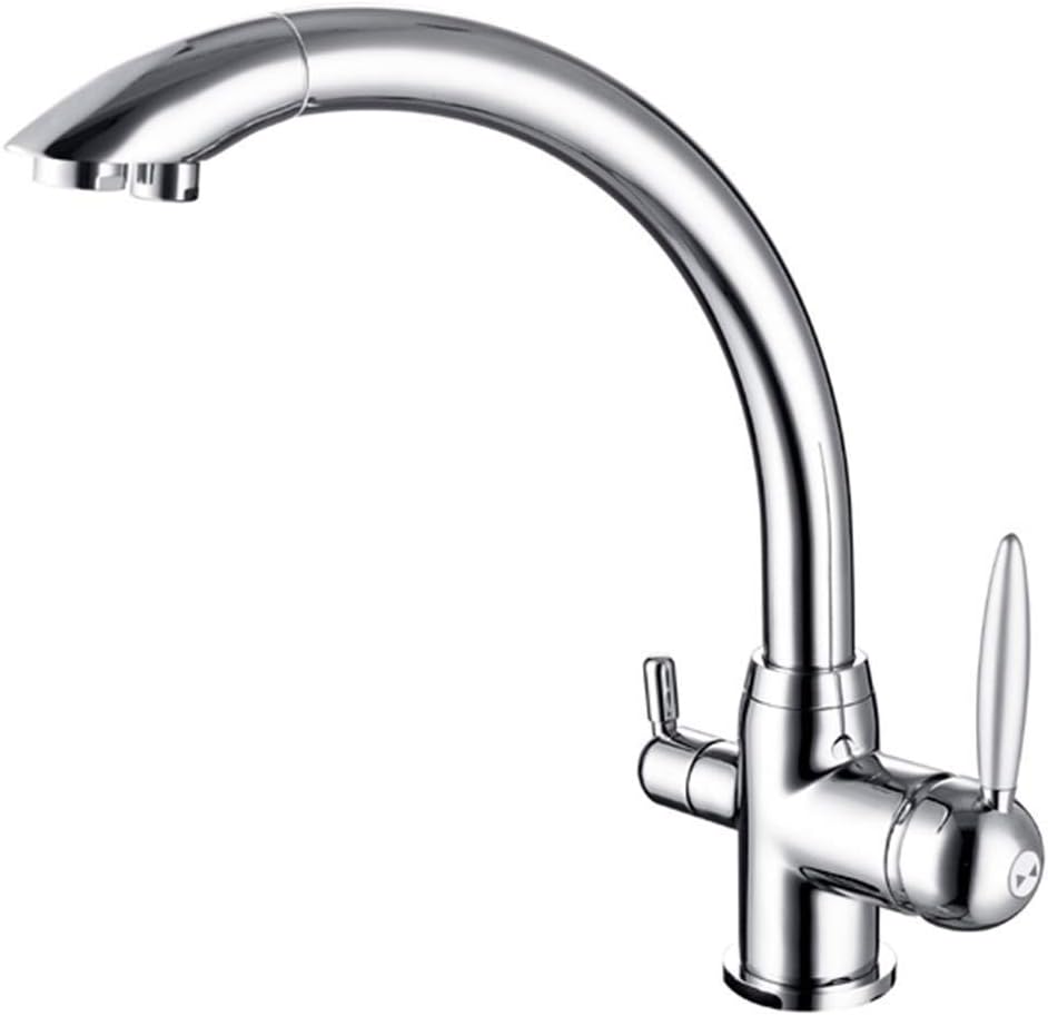 JRUIA Chrome 3 Way Water Filte Kitchen Sink Tap Pure Drinking Faucet Dual Lever Mixer Taps 360 Degree Swivel Spout in Brass