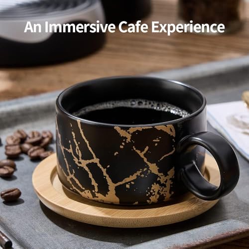 6oz Porcelain Espresso Cups with Metal Stand, 180ml Stackable Ceramic Coffee Mugs Set of 4 for Cappuccino, Latte, Mocha, Tea