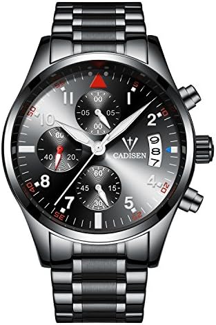 Mens Black Stainless Steel Watches Date Analogue Quartz Watch Multifunction Business by Cadisen