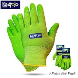 Bamboo Gardening Gloves for Women & Men (2 pairs pack) Ultra-Premium & Breathable to Keep Hands Dry - Textured Grip to Reduce Slipping Garden & Work Gloves by Kamojo (Small)