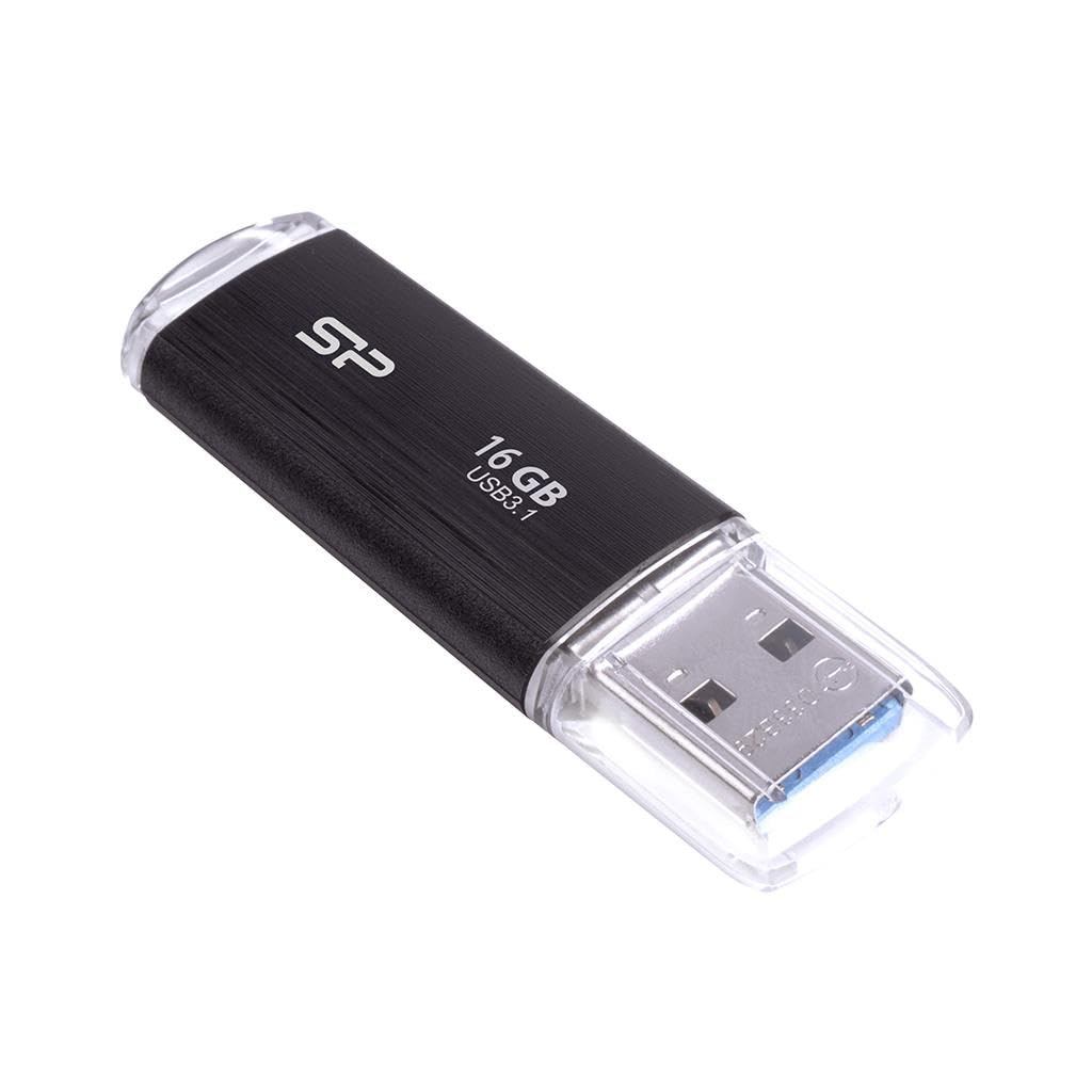 Silicon Power 16 GB USB Flash Drive, B02 Blaze, USB3.1, Retractable Connector, Built-in Strap Hole Design, Data Backup and Restore, AES 256-bit Encryption, up to 5 Gb/s,Black