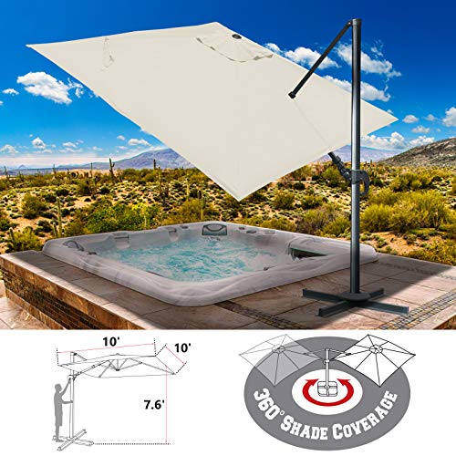 BenefitUSA 10'x10' Deluxe Sunbrella Patio Umbrella Off-Set Hanging Roma Umbrella Tilt & 360 Rotation Patio Heavyduty Outdoor Sunshade Cantilever Crank(Steel Cross Base is Included) (White) - Thumbnail 6