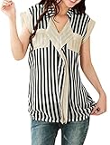 Allegra K Women Vertical Stripe Front Casual Shirt Summer Tops Blouse