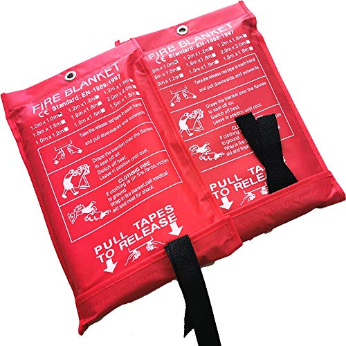 Gugou Fire Blanket Fiberglass Fire Emergency Blanket Suppression Blanket Flame Retardant Blanket Emergency Survival Safety Cover for Kitchen,Fireplace,Car,Office,Warehouse 2 Pack (39.3X 39.3 inch)