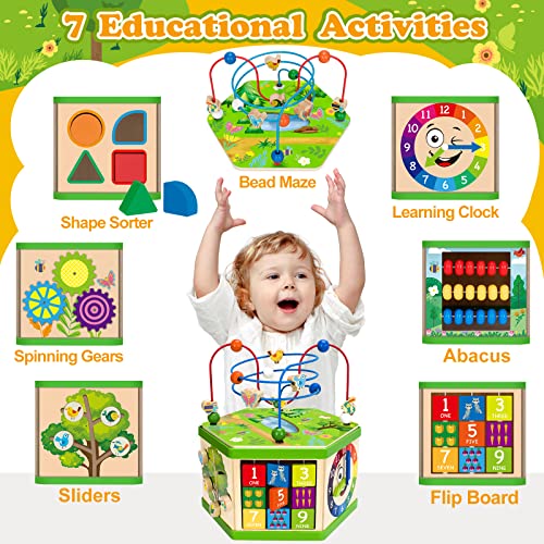 Duchong Wooden Activity Cube, 7in1 Toys Gift Set for 1218 Month, 1