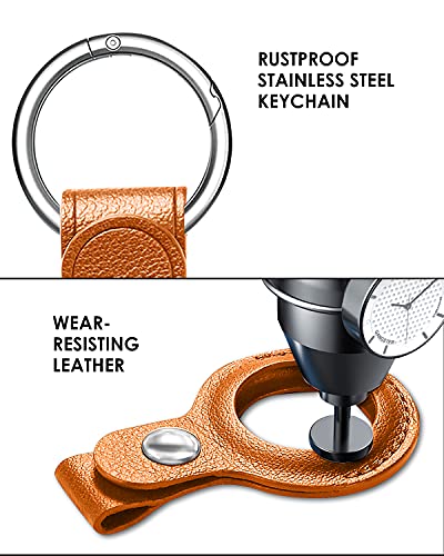 PUiKUS Protective Case for AirTag, 4-Pack Genuine Leather Tracker Holder with Key Chain, Easy Carry AirTag Cover for Keys, Backpacks, Liner Bags, Pet Collar