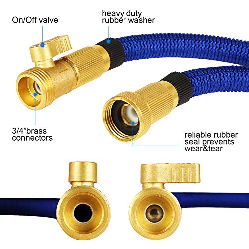 maswater Garden Hose 50FT Expandable Water Hose- Upgraded 2019 2-Way Splitter with Double Latex Core, 3/4" Solid Brass Connectors,Extra Strength Fabric Flexible Expanding (Blue) - Thumbnail 3