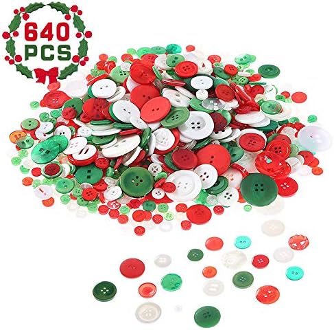 Efivs Arts X’mas Resin Buttons, Spherical Stitching Buttons 2 & 4 Holes Assorted Flat-Again Buttons for Christmas Ornament, Stitching, Artwork & Crafts Tasks DIY Christmas Coloration Collection (Appro. 640 Items-320g)