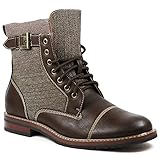 Polar Fox MPX-808566 Men's Brown Tweed Lace Up Cap Toe Dress Fashion Ankle Boots