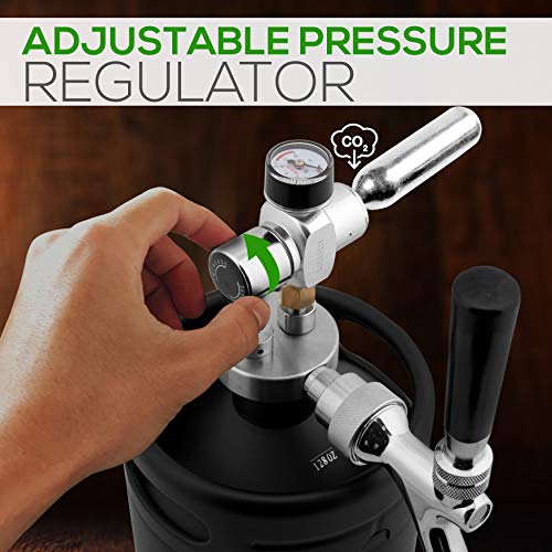 NutriChef-PKBRTP110-Mini-Keg-Detachable-Aluminum-Regulator-Spout-Easy-Storage-Under-Pressure-Homebrew-Growler-Beer-Dispenser-128oz-Powder-Coat-Black-Matte