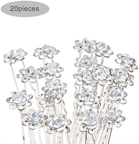 TQWY Lovely Charm 20pcs Wedding Bridal Party Diamante and White Faux Prom Pearl Flower Rhinestone Crystal Hair Pins Clips Grips Pins Hairpins Bridesmaid Clips (White)