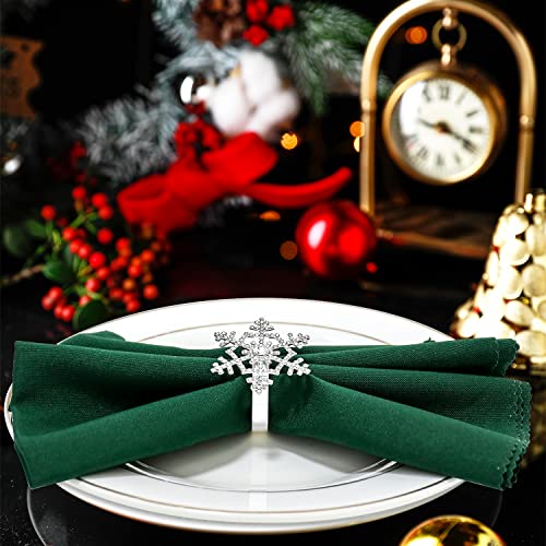 Snowflake Napkin Rings Set of 4 Winter Christmas Holidays Thanksgiving Wedding Dinners Parties Everyday Use Silver (Silver Rhinestone, 4)