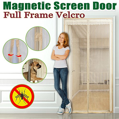 Magnetic Screen Door ,Full Frame Velcro 5 Sizes Avaliable to Fits Door Up To 46x82,34x82,34x98,36x82, 36x98 Light Yellow