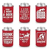 Shop4Ever Funny Drunk Can Coolie Beer Drinkers Multipack Drink Coolers Coolies Red - 6 Pack