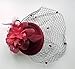 Fascinators Hair Clip Headband Pillbox Hat Bowler Feather Flower Veil Wedding Party Hat, Burgundy, One Size