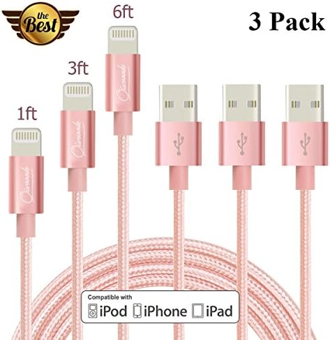 [3 Pack] Qiwooode Apple Lightning Cable 1FT 3FT 6FT USB Sync Charging Cable Cord for iPhone 6/6s/6 Plus/6s Plus/5/5c/5s/5se, iPad, iPod (Rose Gold)