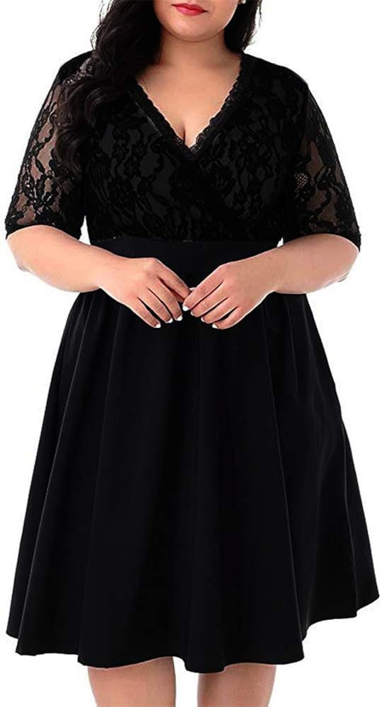 Aniywn Plus Size Short Sleeves Wrap V Neck Empire Waist Evening Dress Cocktail Party Midi Dress for Women