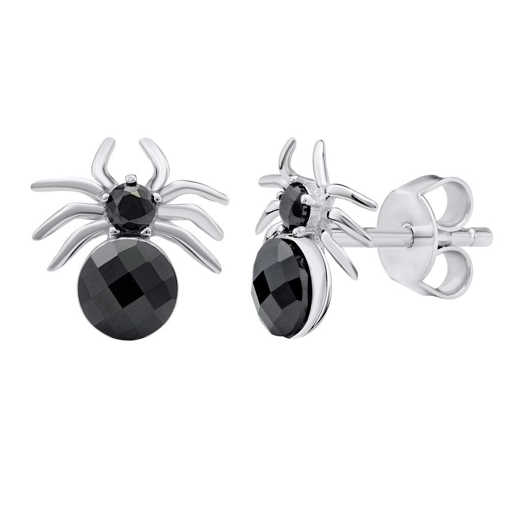 SILVEGO - MWE13677S - Women 925 Sterling Silver Earrings with Swarovski Crystals Black Spider