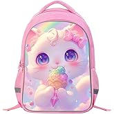CSWMZQZY School Backpack for Girls Cute Cat Backpack for Kids School Bag for Elementary Preschool 17" Rainbow Bookbag for Toddler