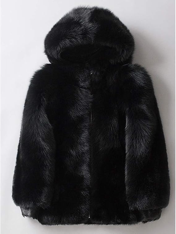 Amazon メンズブラックフォックスファーコート ムートン ジャケット メンズフード付きコート コート ジャケット 通販