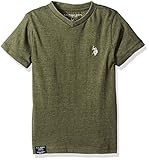 U.S. Polo Assn Little Boys' Half Burnout V-Neck T-Shirt, Olive Green Heather, 7