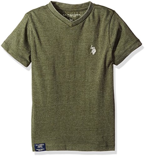 U.S. Polo Assn. Little Boys' Half Burnout V-Neck T-Shirt, Olive Green Heather, 5/6