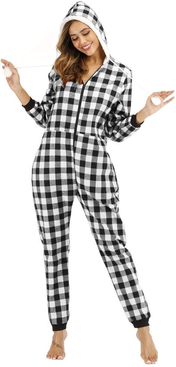Cotton Onesies Pajamas Adult Cosplay Animal Homewear Sleepwear Plaid