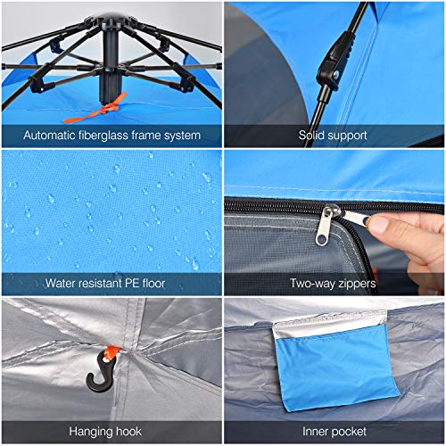 Victostar Instant Pop Up Family Camping Tent,Double Layer Waterproof 3 Season for Picnic Fishing Hiking Traveling (Blue, 4-Person) - Thumbnail 6