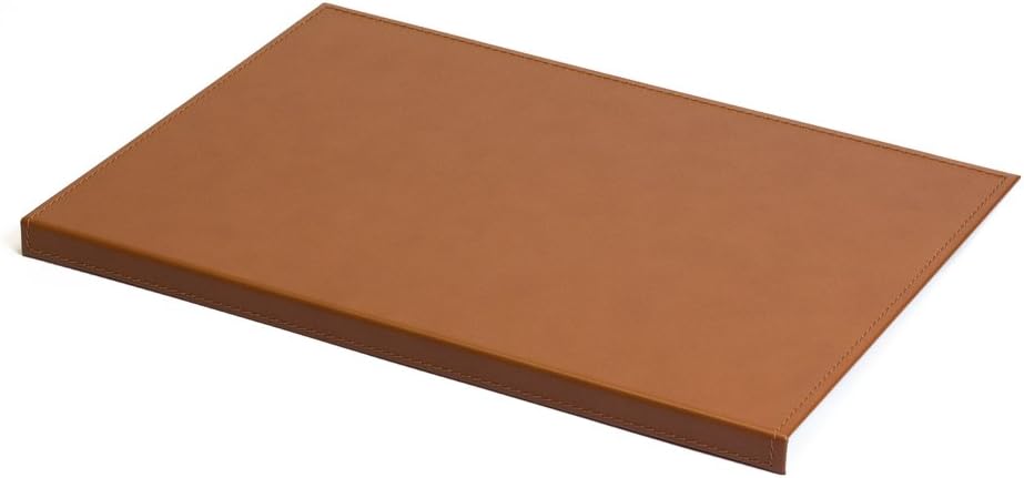 Eglooh - Calliope - Desk Mat for Office Made of Orange Brown Leather cm 50x35 - Resistant Core Made of Steel with L-Shaped Forward Profile, Handmade Stitchings, Non-Slip Bottom - Made in Italy