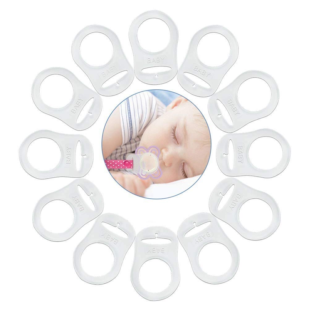 Voarge Pack of 12 Silicone Dummy Chains, Baby Silicone Ring Dummy Holder for Dummy Chains, Transparent Soft Silicone Baby Dummy Clips Holders Transparent