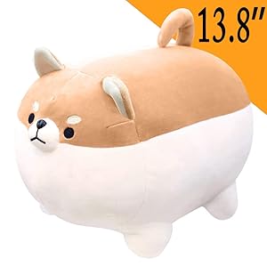 ANJUU Dog Plush Pillow Soft Pets Puppy Cute Corgi Throw Pillow Neck Support Travel Pillows Animal Stuffed Toy Gifts Home Decor for Kids Girl Boy Birthday Christmas (Black,13.8'')