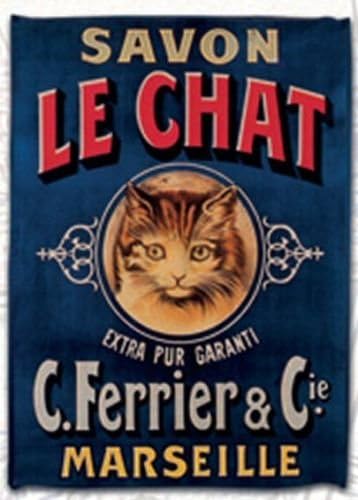 FRENCH VINTAGE COTTON TOWEL 45x65cm VINTAGE AD SOAP CAT FROM MARSEILLE