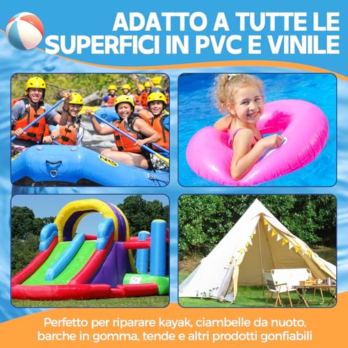 AAROVIBE Kit Riparazione Piscina con Toppe per Piscina – Colla PVC Trasparente, Impermeabile e a Rapida Asciugatura per Gonfiabili, Materassini, Letti ad Aria, Barche in PVC, Piscine, Tende (60ml)