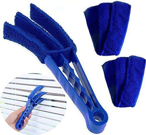 Window Blinds Cleaner Brush with 3 Microfiber Sleeves Removable for Window Blinds Duster Air Conditioner Jalousie Dust Cleaner(Blue)
