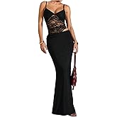 Floerns Women's V Neck Lace Cami Maxi Dress Cut Out Fishtail Evening Bodycon Dresses