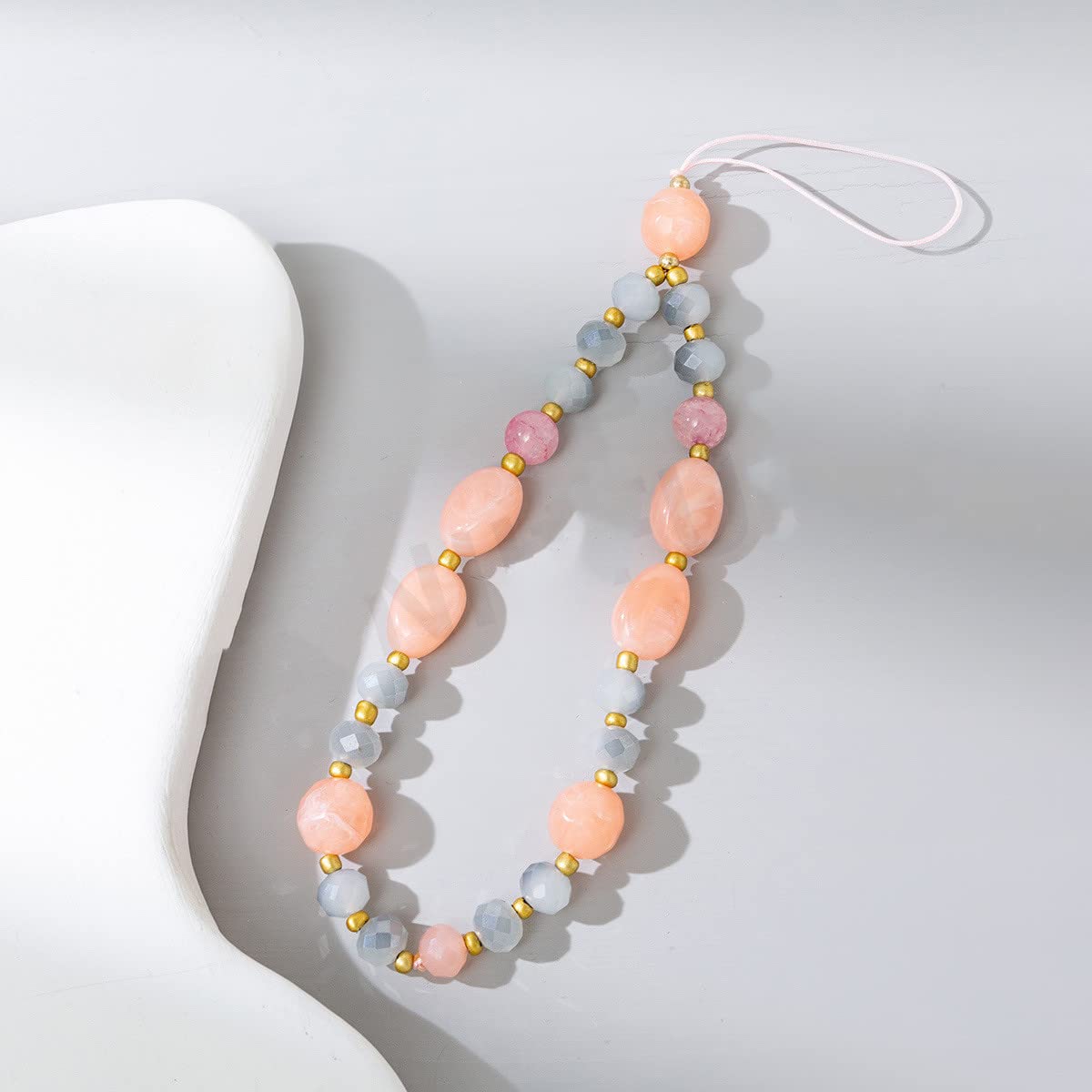 Bohemian Anti-Loss Mobile Phone Chain, Universal Phone Chain Colourful Beads Gravel Acrylic Phone Lanyard Hand Strap Beads Chain Mobile Phone Charm Mobile Phone Jewellery Hanging Chian for Women, Pink