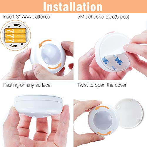 SALKING Wireless LED Puck Lights 4 Pack, Under Cabinet Lighting with Remote Control for Kitchen,Closet,Stairs,Wardrobe, Under Cabinet Lighting Dimmer Closet Lights Operates On AAA Batteries - Thumbnail 6