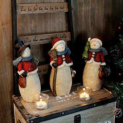 Christmas Snowman Figurines, Xmas Holiday Winter Wonderland Decoration Home Indoor Table Ornament Party Supplies Stone Resin Figurine (B-M)