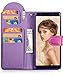FLYEE Case Compatible with Galaxy S9 Plus(6.2 inch,Released in 2018),Wallet Case for Women and Girls with Card Holder,[Embossed Flower] Premium Flip PU Leather Protective Case with Wrist Strap-Purple